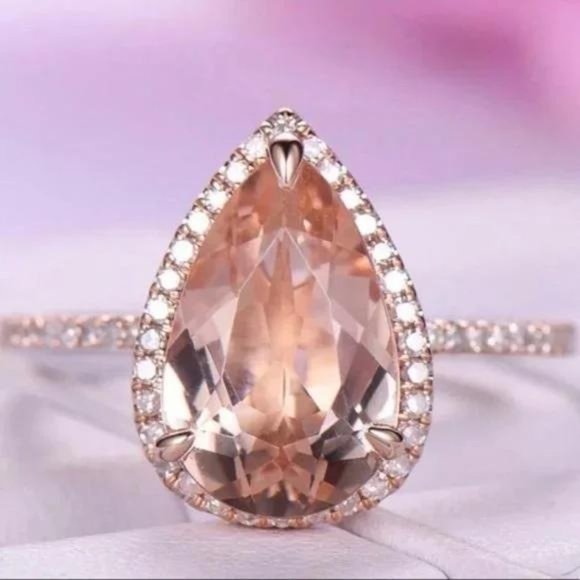NEW 6 CARAT ROSE GOLD MORGANITE HALO RING, BEAUTIFUL RING, SHINY RING - Picture 5 of 7